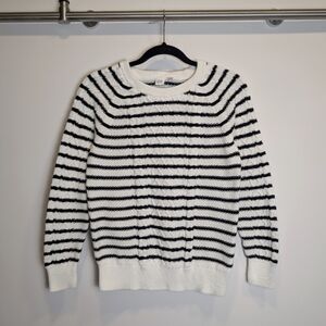 Black and White Cable Knit Striped Sweater